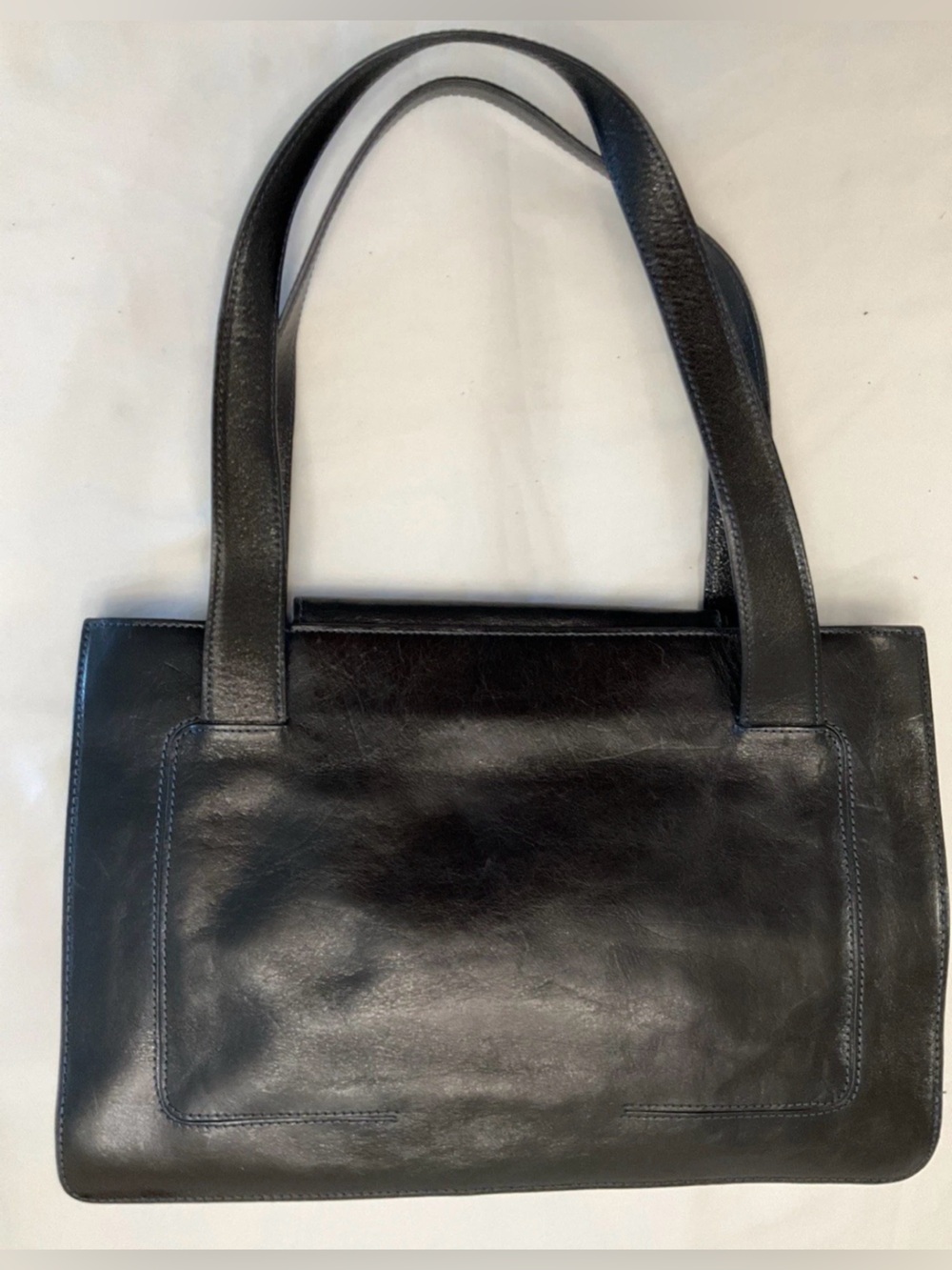 DKYN Leather Tote Blue Stitches Classic 13x9